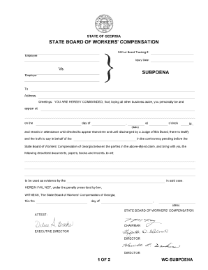 Subpoena State Board of Workers' Compensation Sbwc Georgia  Form
