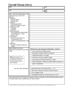 English Companion Cornell Notes Form