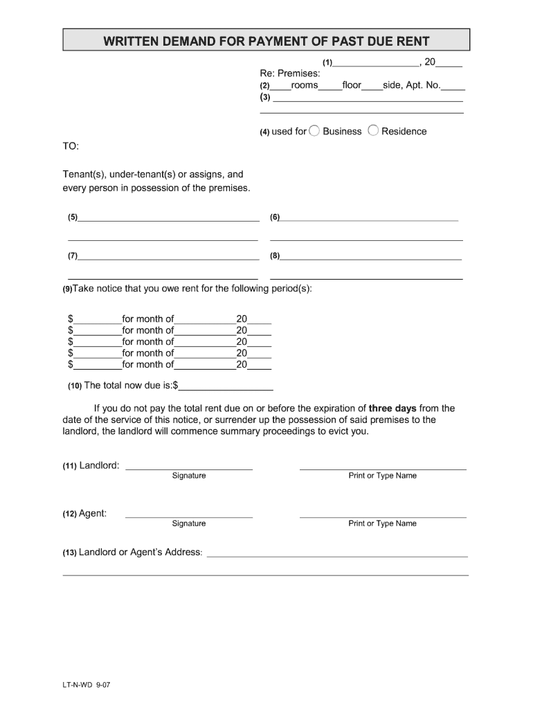 Ny Demand Past Due Rent Notice  Form