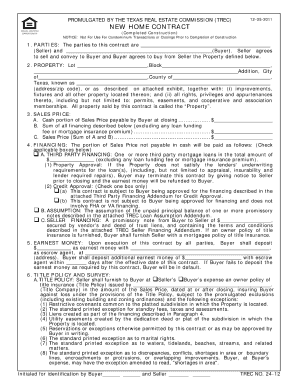  24 12, NEW HOME CONTRACT COMPLETED CONSTRUCTION Trec State Tx 2011