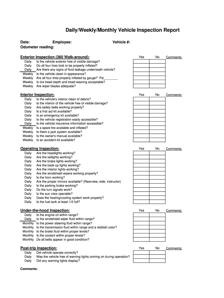 Vehicle Inspection Checklist  Form