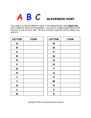 A to Z Scavenger Hunt PDF  Form