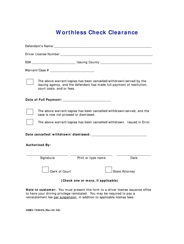 Florida Check Clearance  Form