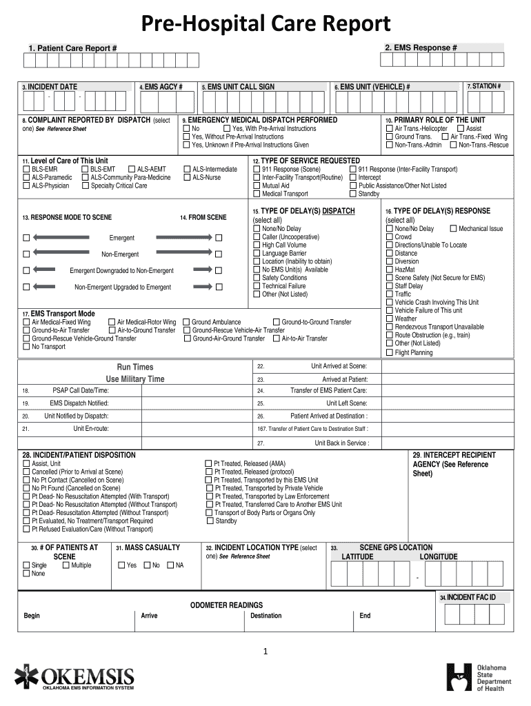 Oklahoma Care Report Form