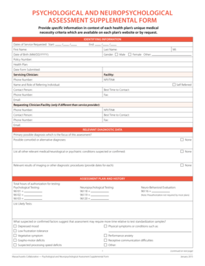 Psychological and Neuropsychological Assessment Supplemental Form