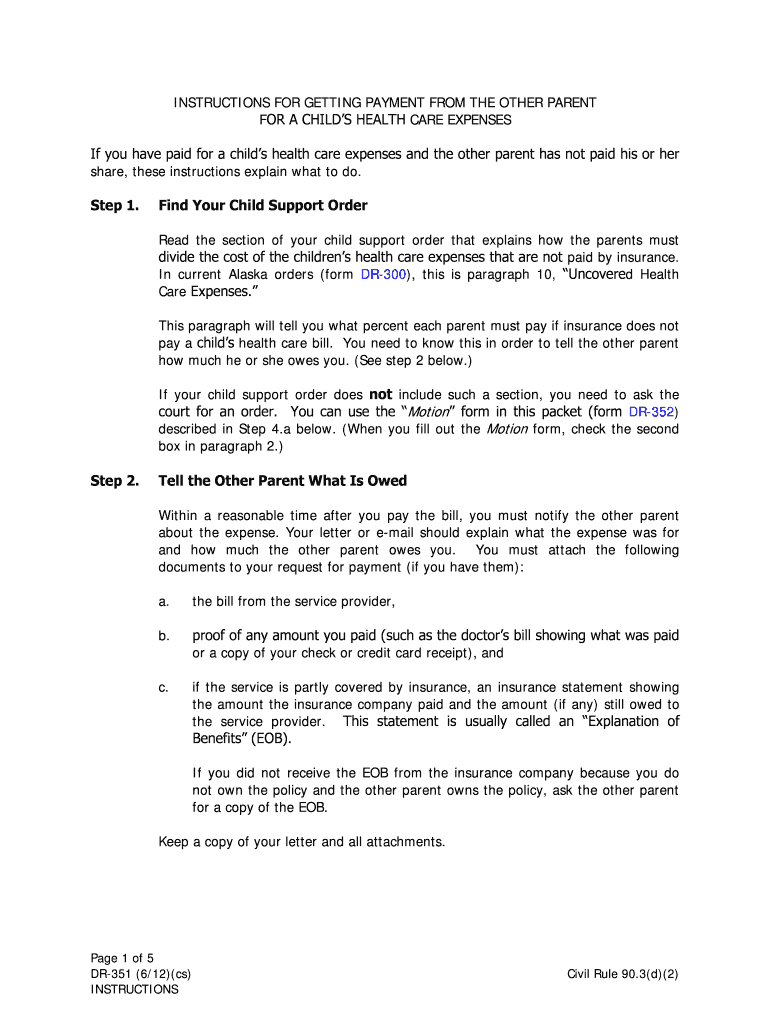 DR 351 Instructions for Requesting Reimbursemet Domestic Relations  Form