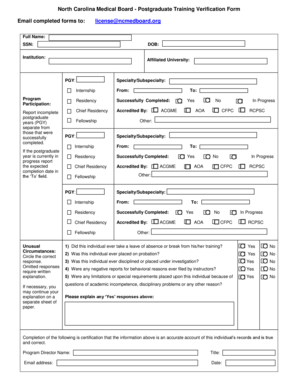 Postgraduate Training Verification Form