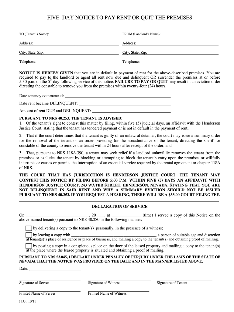 Nevada Pay or Quit  Form