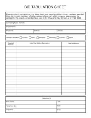 Bid Tabulation Sheet  Form