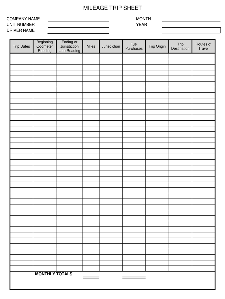 Trip Sheet  Form