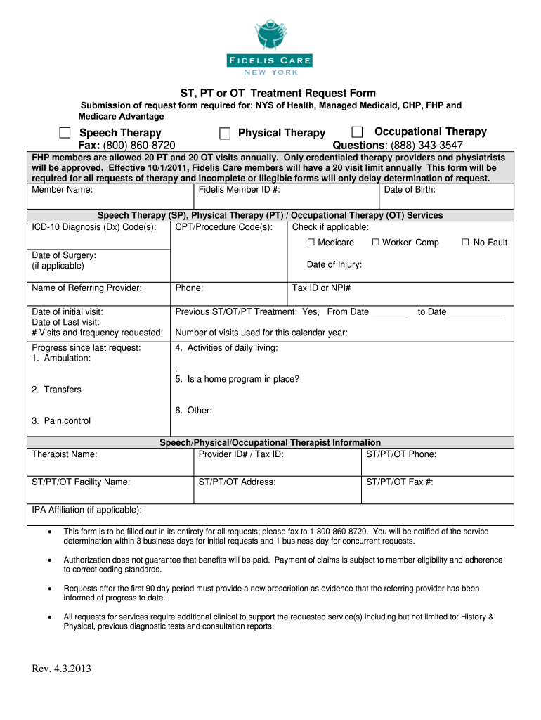 Fidelis Care St Pt Ot Treatment Request Form