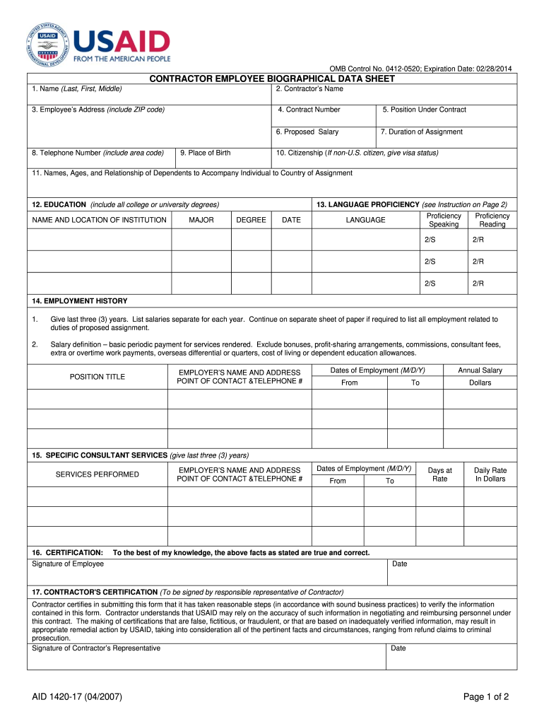 Usaid Biodata Form