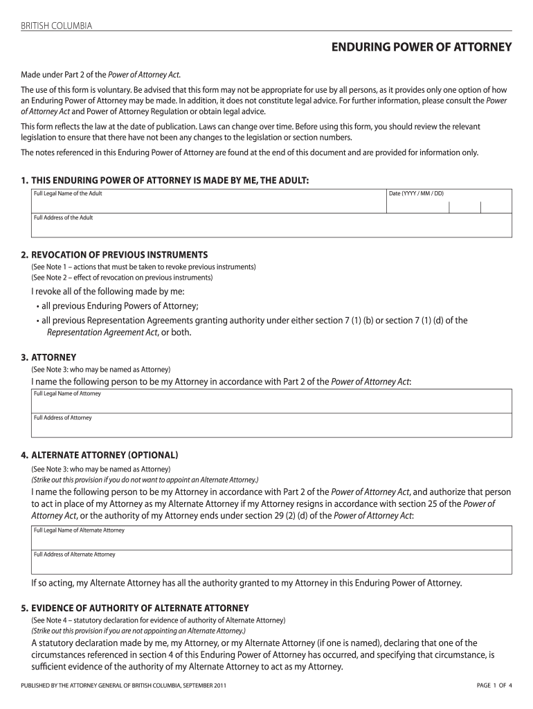 Power Of Attorney Bc Fill Out And Sign Printable Pdf Template Signnow