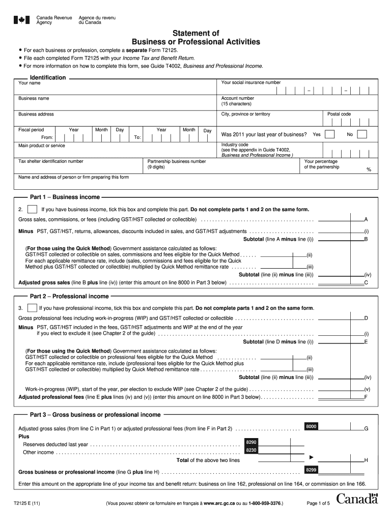  T2125 Form 2011