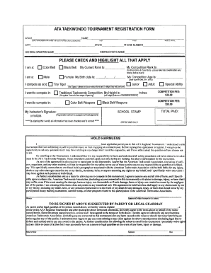 Taekwondo Admission Form PDF