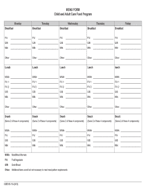 Child and Adult Care Food Program Menu Form Isbe State Il