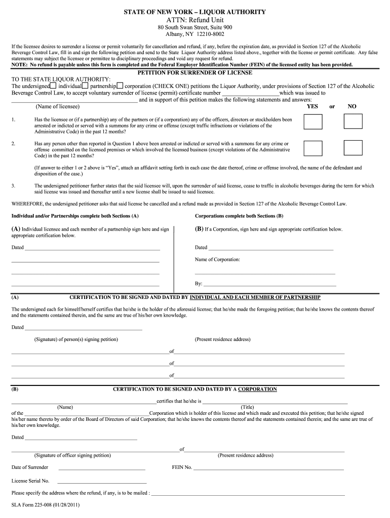 New York Surrender License Form