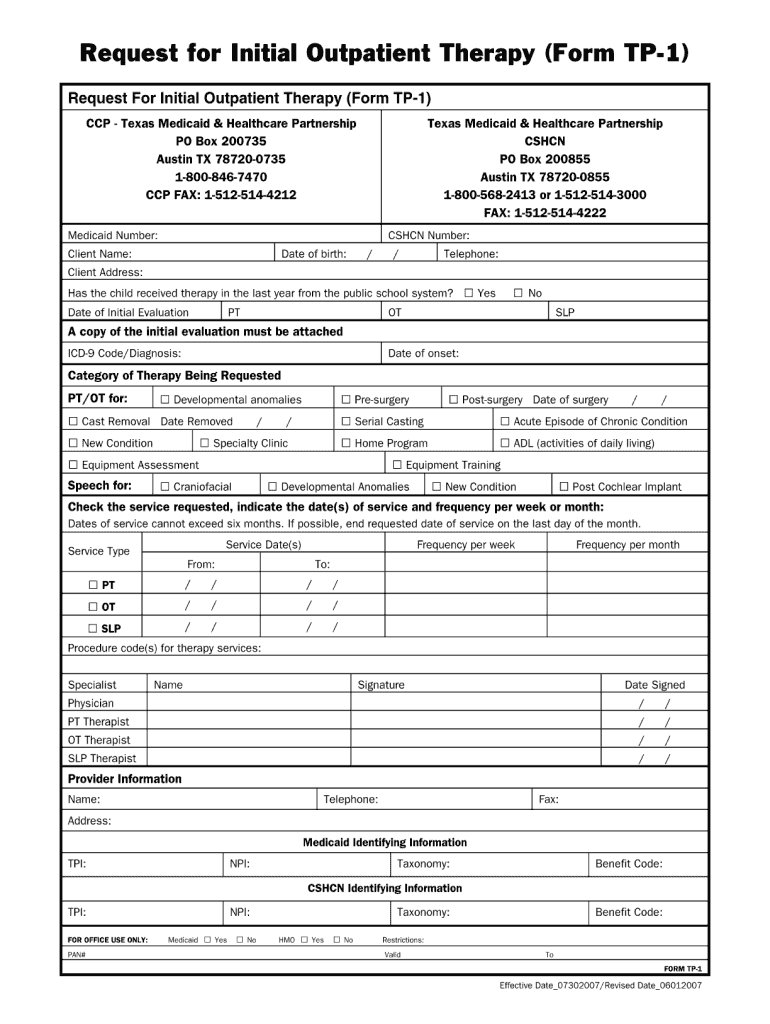  Texas Medicaid Tp 1 Form 2007