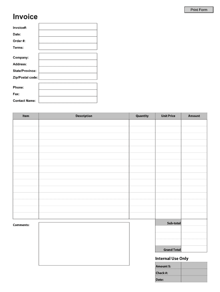 Fill in Blank Invoice  Form