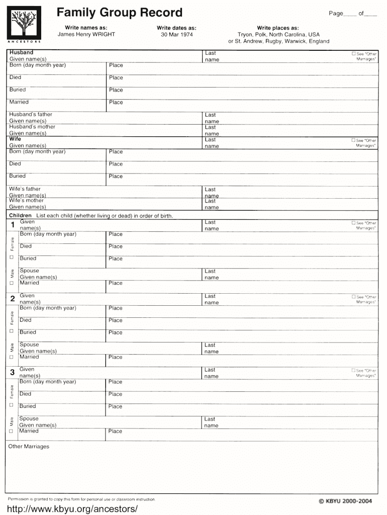 Family Group Record Form