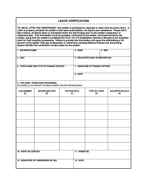 Army Verification  Form