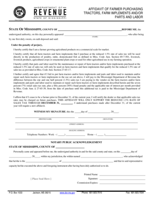  Mississippi Farm Tax Affidavit 2015-2024