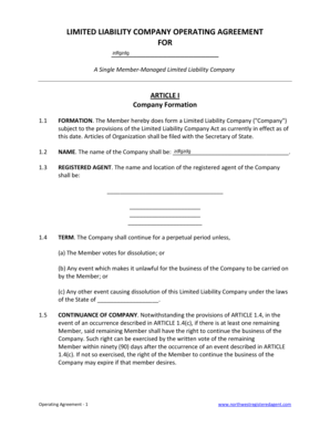 Single Member Managed LLC Operating Agreement Single Member Managed LLC Operating Agreement  Form