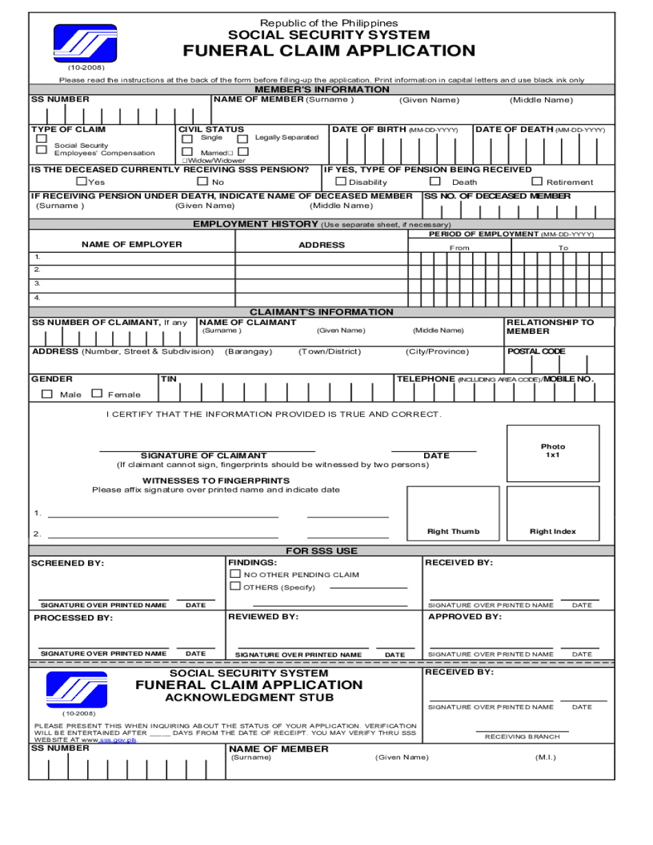 Funeral Claim Application BSSSb  Form