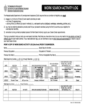 Unemployment Work Search Activity Log Examples  Form