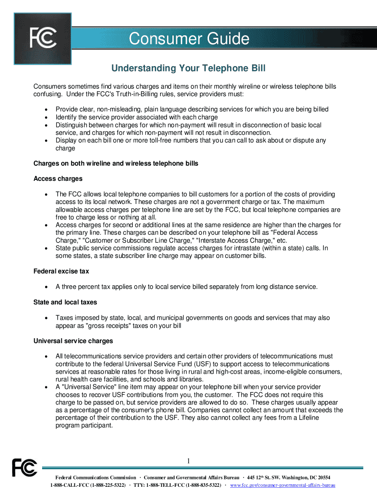  Consumers Sometimes Find Various Charges and Items on Their Monthly Wireline or Wireless Telephone Bills Transition Fcc 2015