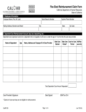 Print FormFlex Elect Reimbursement Claim FormReset