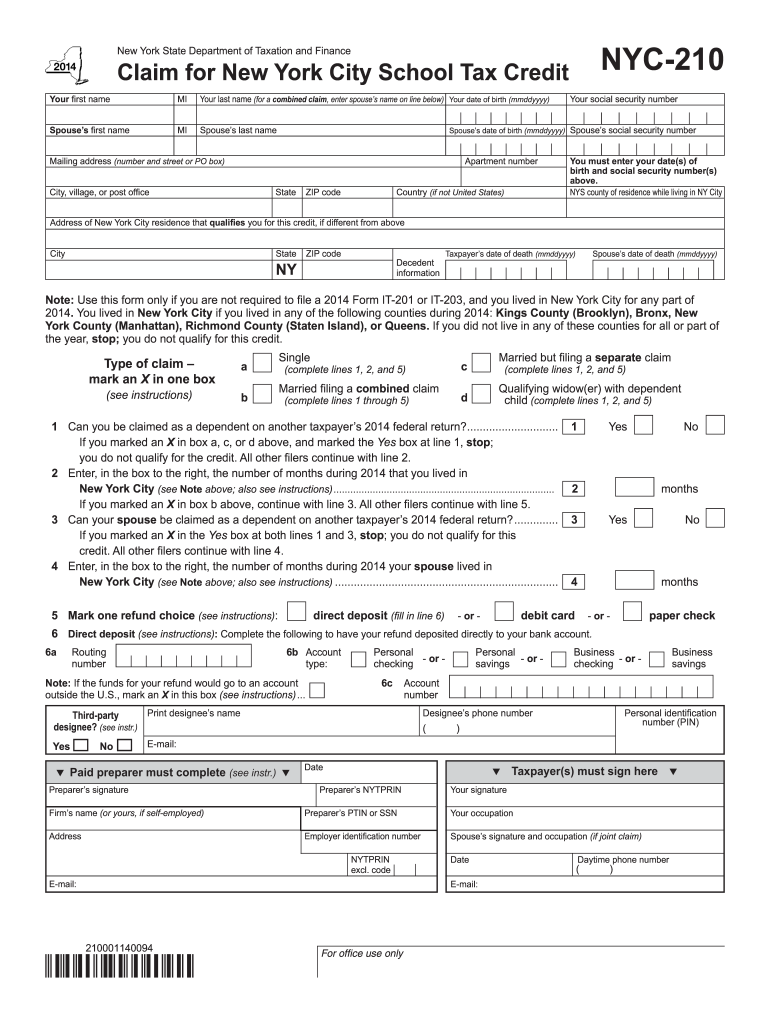 Nyc 210 Form PDF