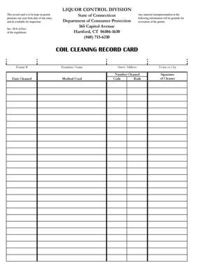COIL CLEANING RECORD CARD Ct  Form