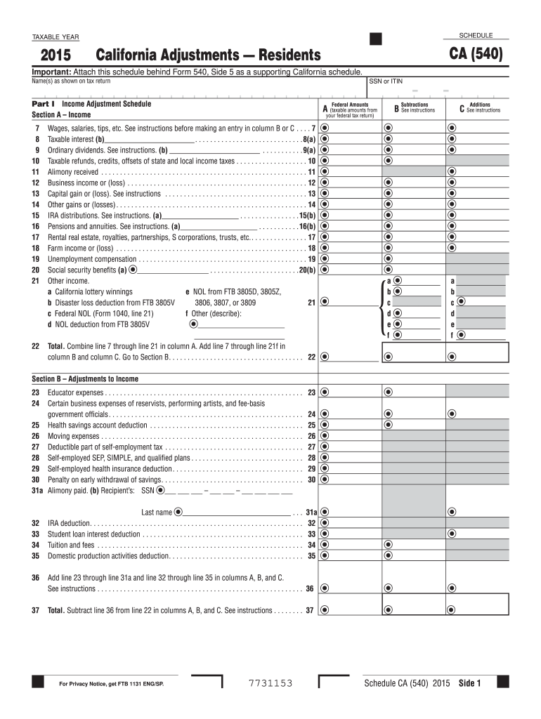  Schedule Ca 540 Form 2019