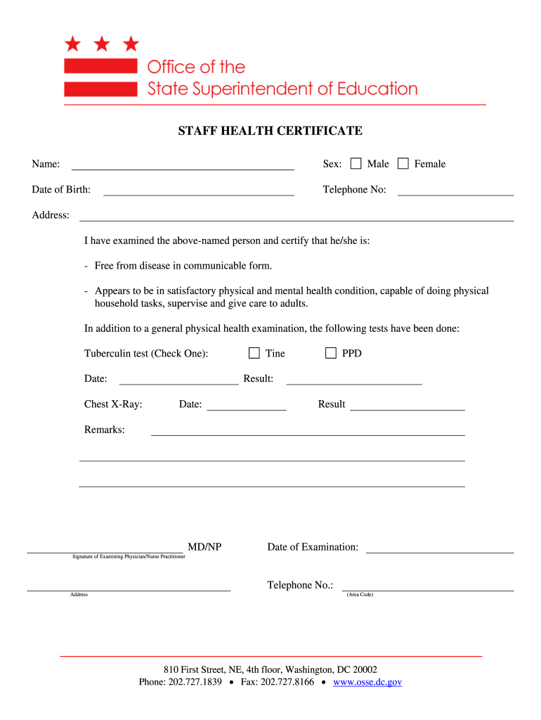 Get and Sign Osse Staff Health Certificate 2011 Form