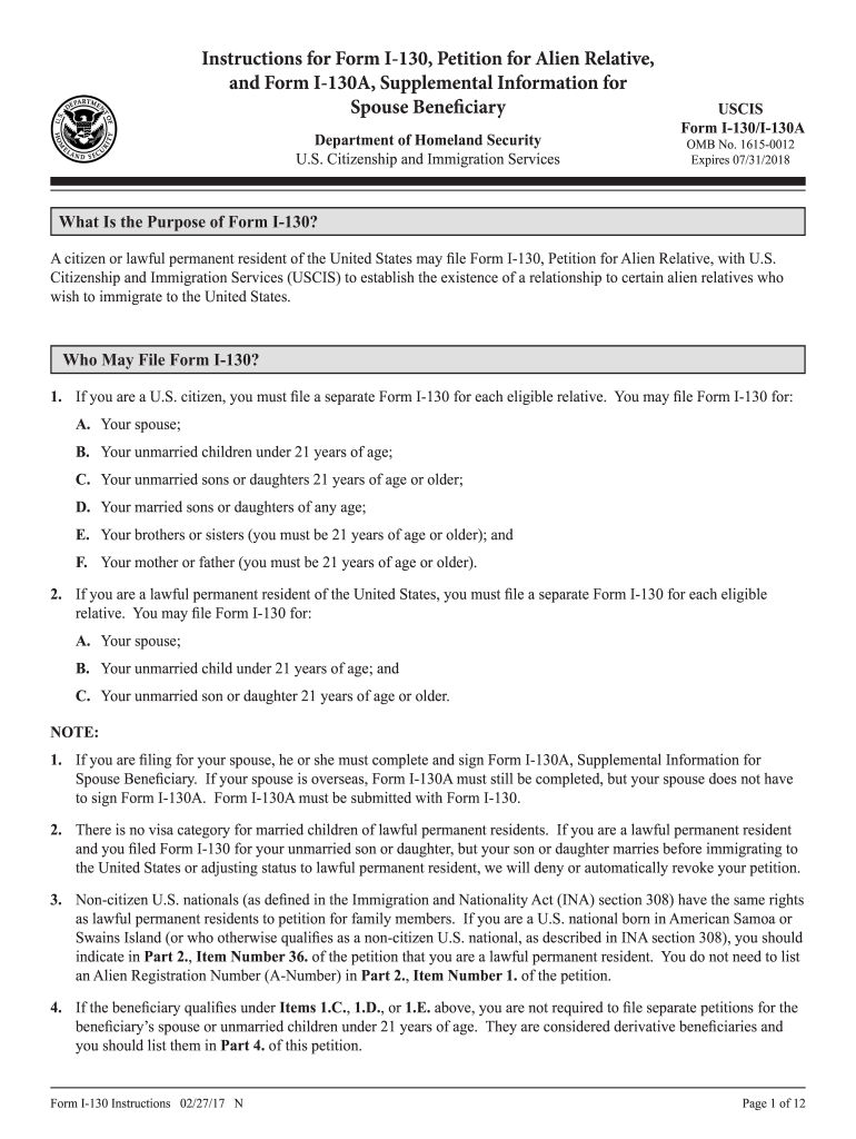  Form I 130 Instructions PDF 2015
