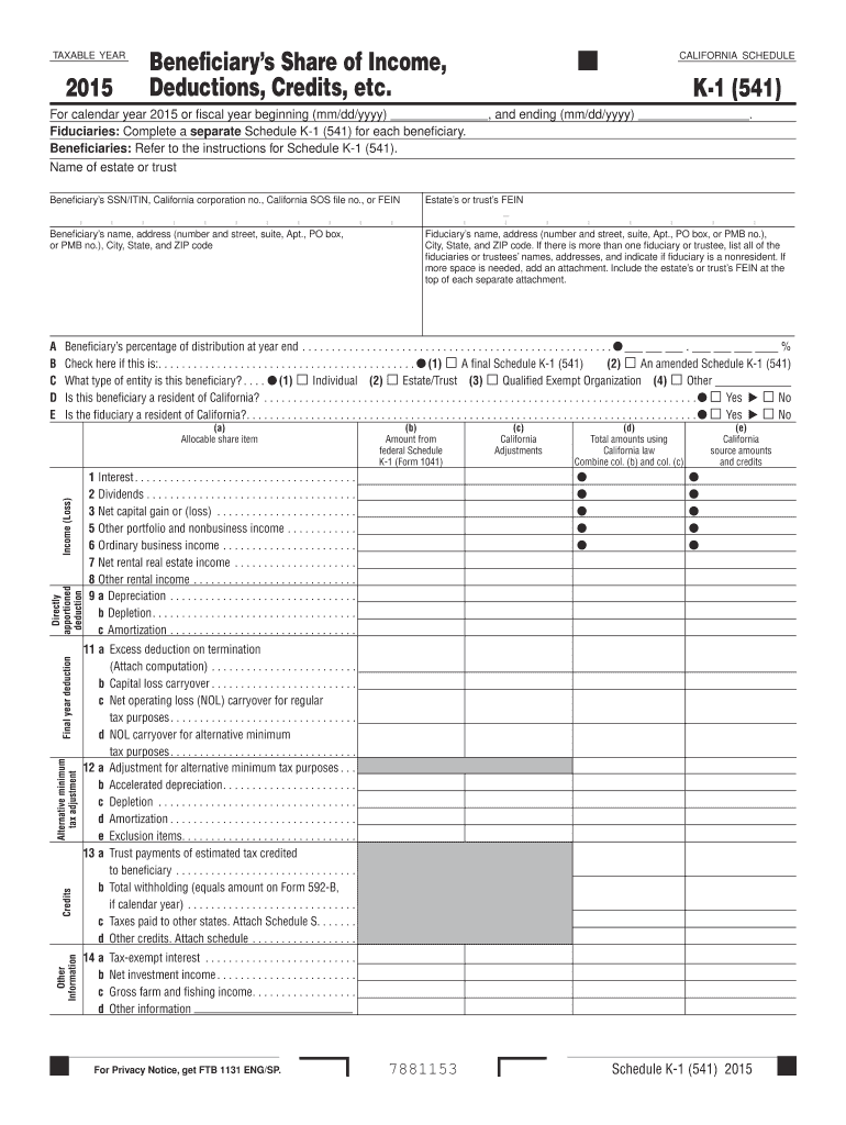  California Form K 1 2015