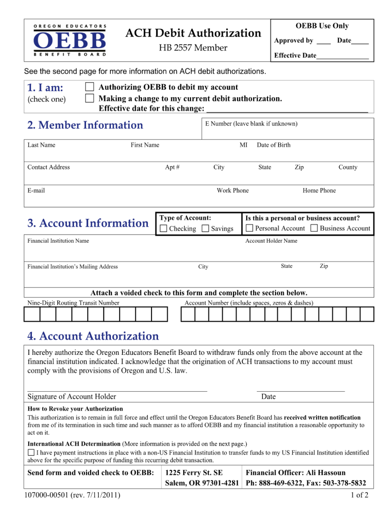 Blank Ach Form