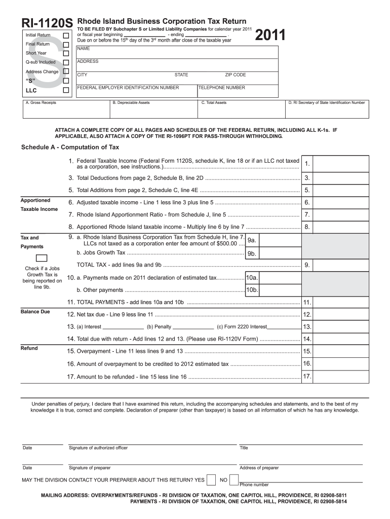  Rhode Island Tax Form 2011