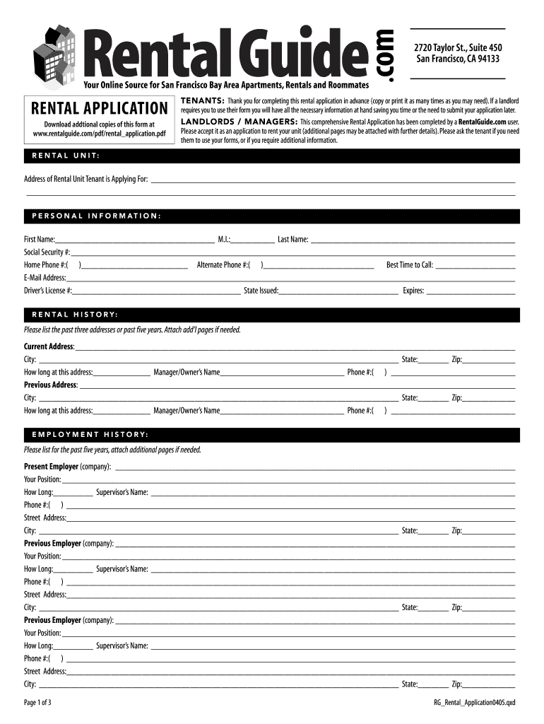 San Francisco Rental Application Form