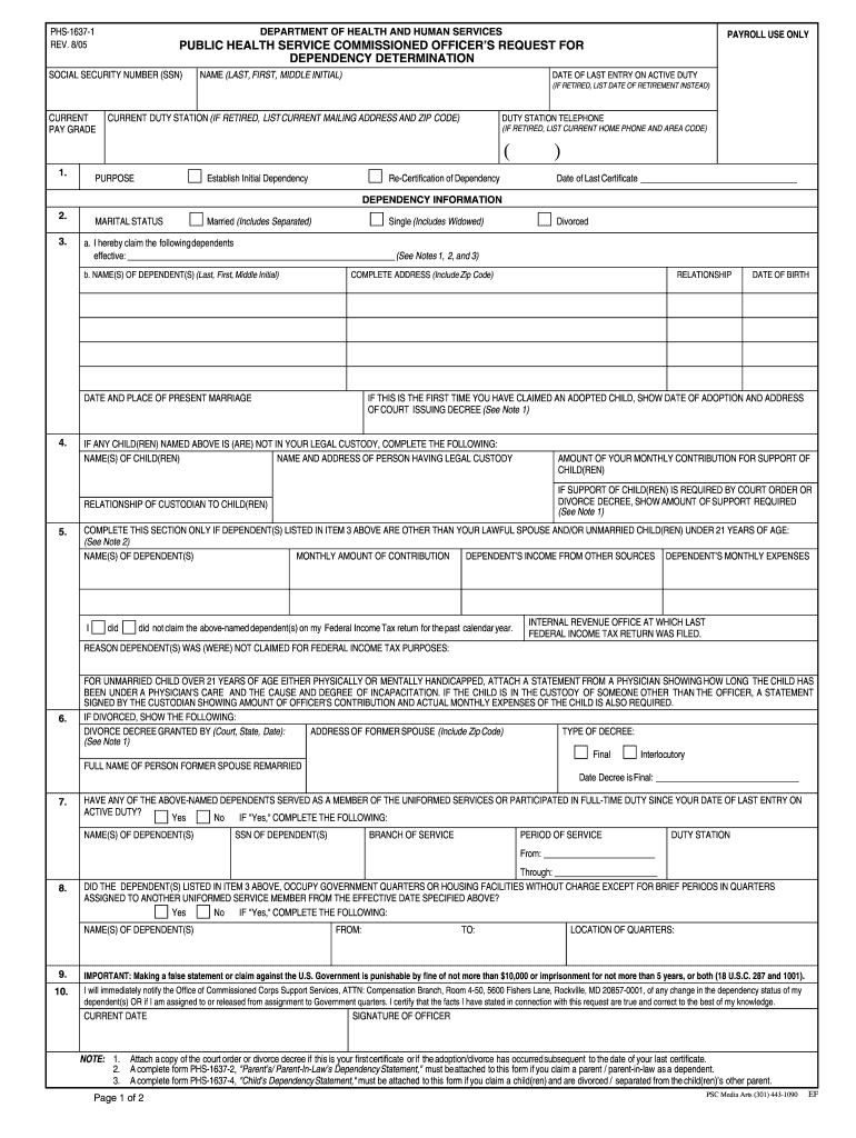 Phs 1637 1 Fillable  Form