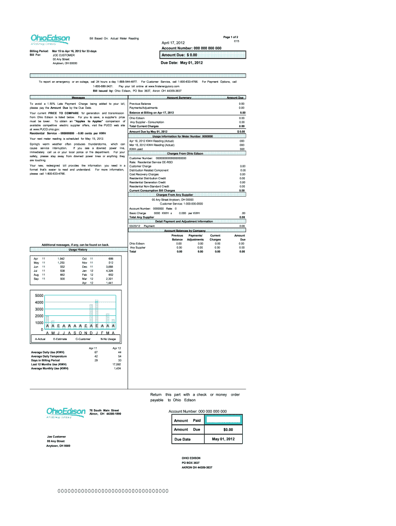 Ohio Edison Bill Sample  Form