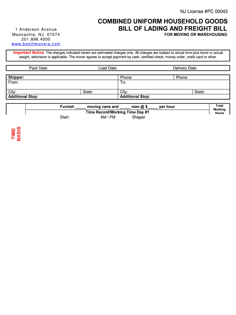 Household Items Transport Bill  Form