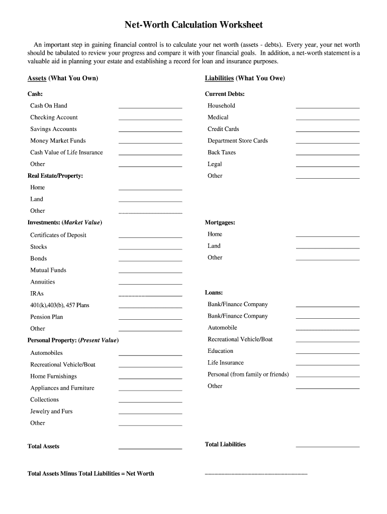 Net Worth Calculator  Form