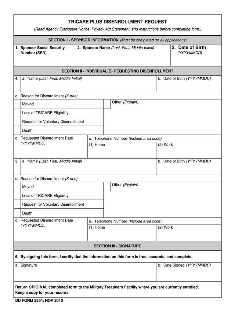  Dd Form 2854 2010