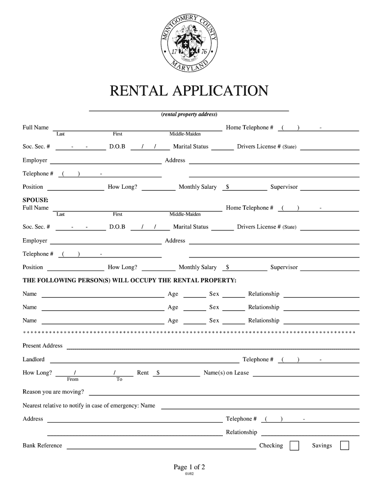 Montgomery County Rental Application  Form