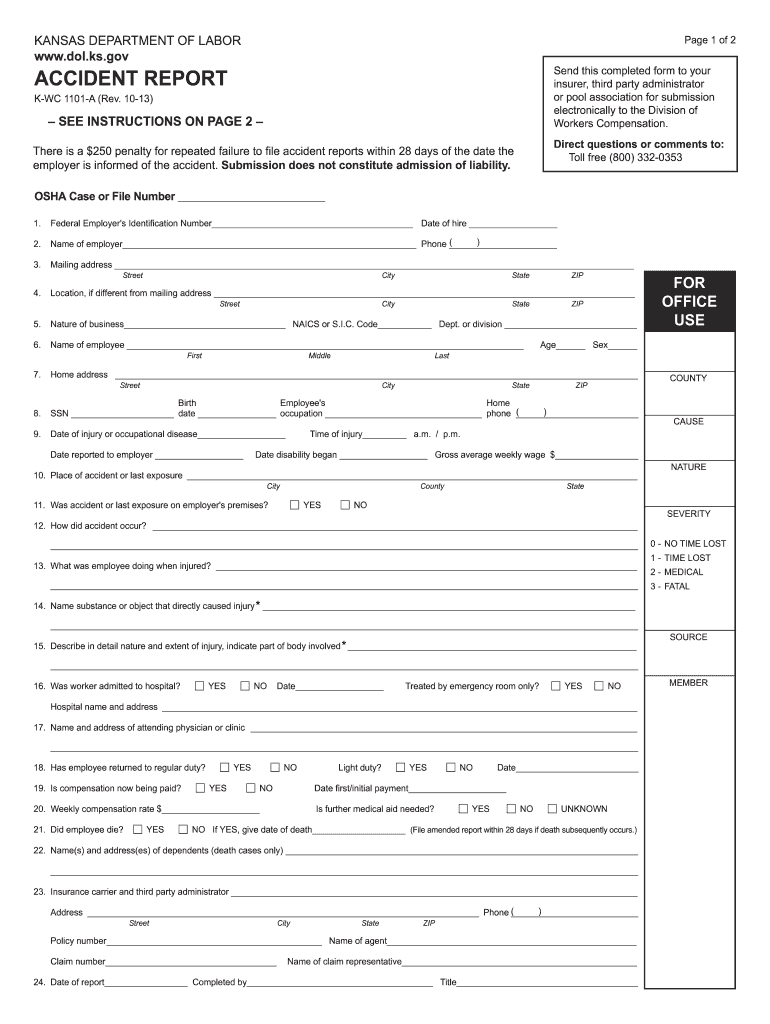 ACCIDENT REPORT Kansas Department of Labor Dol Ks  Form