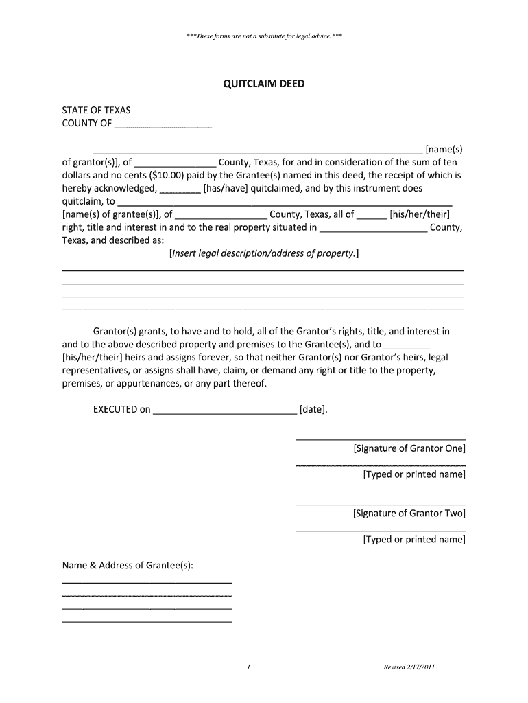 Quit Deed Texas  Form