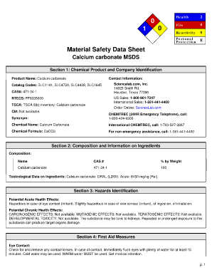 Material Safety Data Sheet Calcium Carbonate MSDS Dept Harpercollege  Form