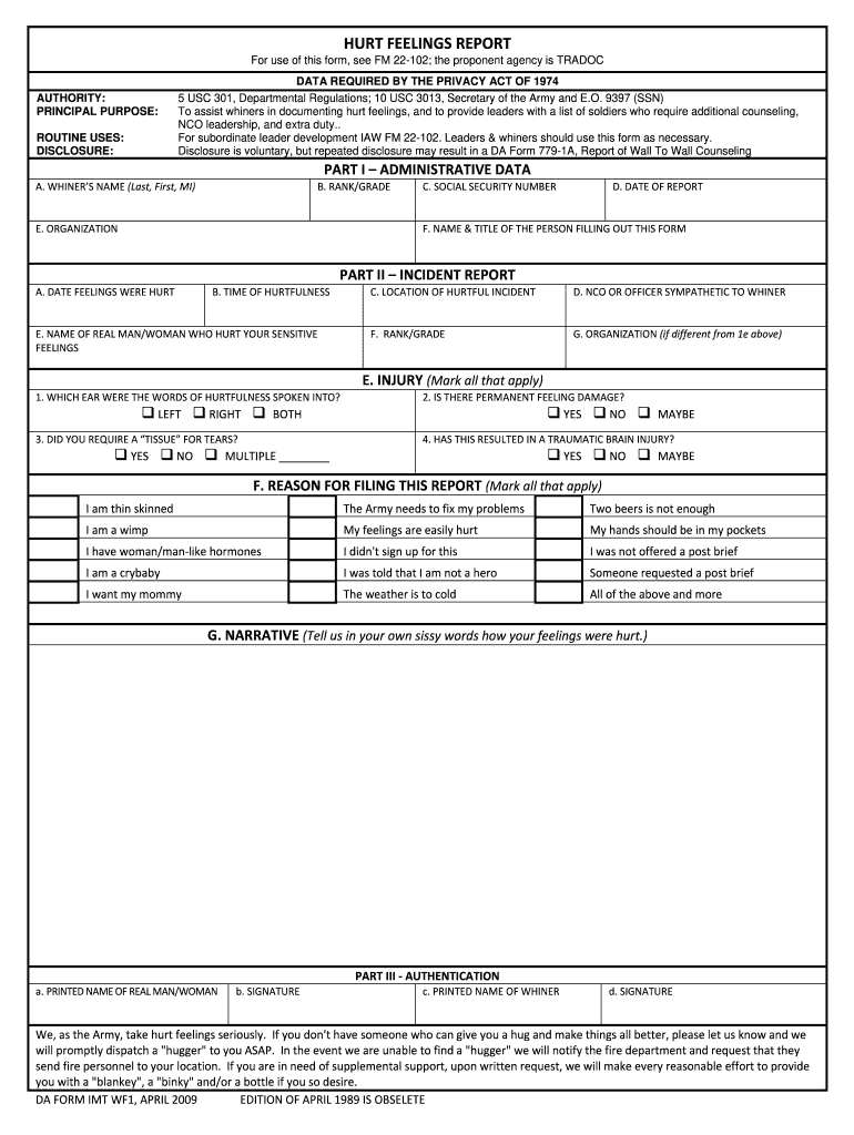 Hurt Feelings Report  Form